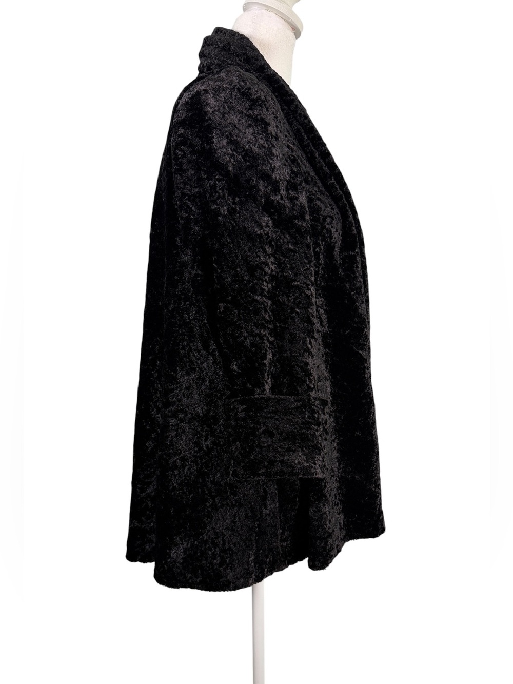 Connected Apparel Black Crushed Velvet Open Front Jacket M Soft Duster Jacket - Picture 4 of 11